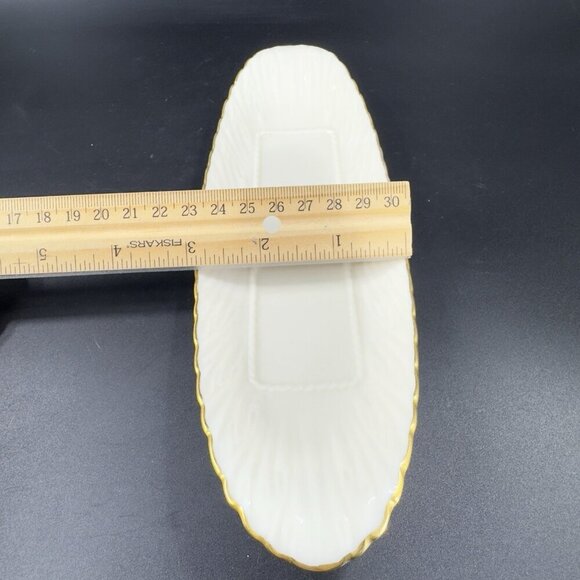 Vintage Lenox USA Porcelain Elongated Dish Plate Tray Ivory With Gold Edges VTG - Picture 3 of 13